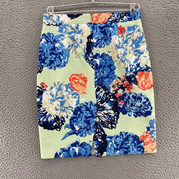 J Crew Skirt Womens 0 Blue Multi Floral Pencil Below Knee Cotton Office Career - Picture 3 of 11